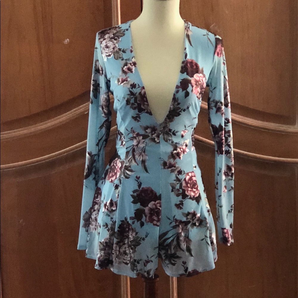 PL Light Blue Floral Romper